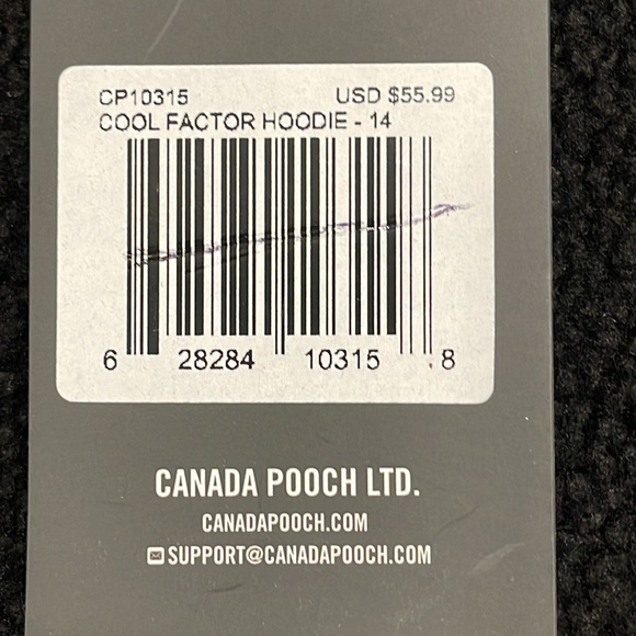 NWT Canada Pooch Cool Factor Dog Hoodie Black Grey Size 14 *Benefits Animals* - Picture 9 of 10
